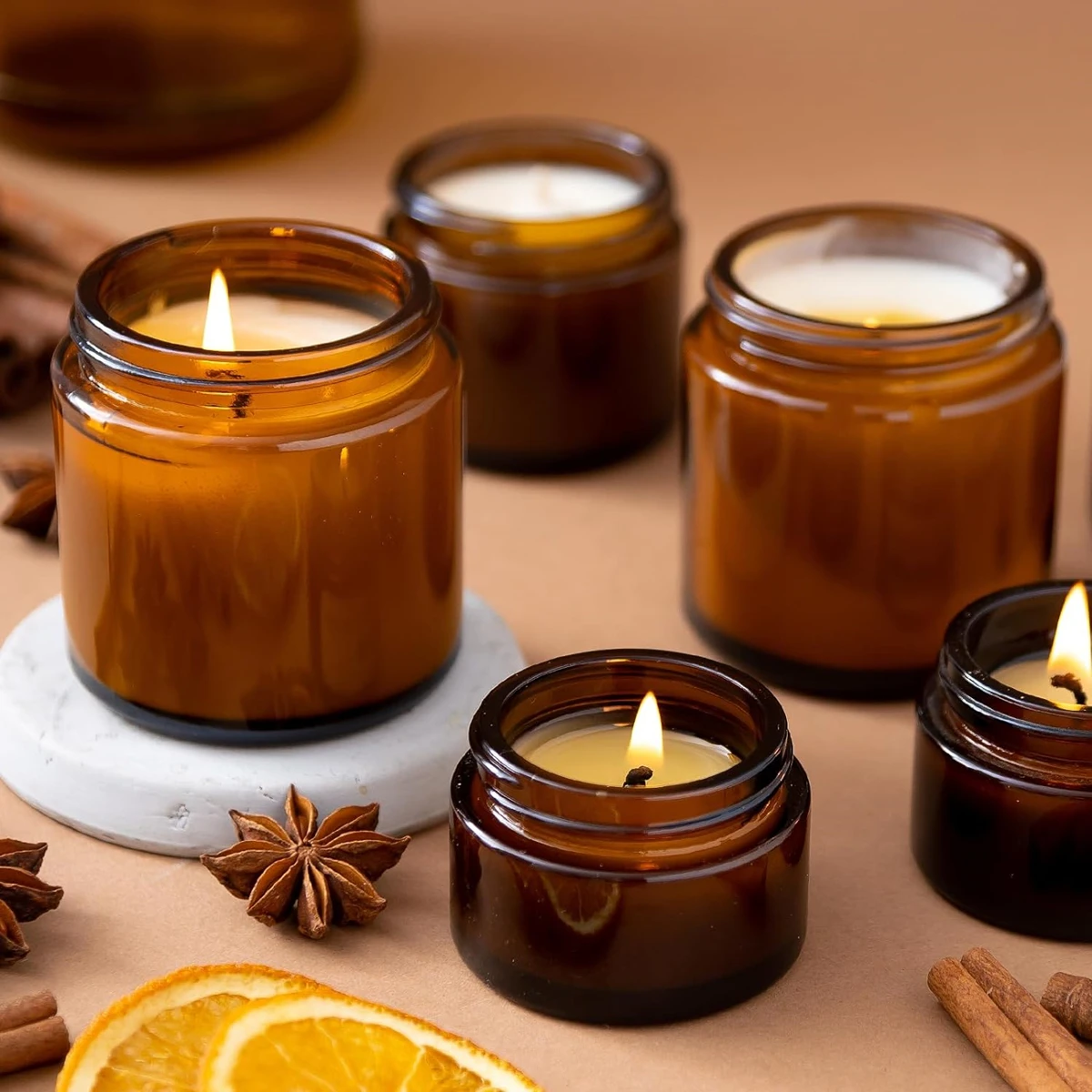 Glass Candle Jars, 4oz Amber R - đánh giá và giá Candle Making Jars With Lids