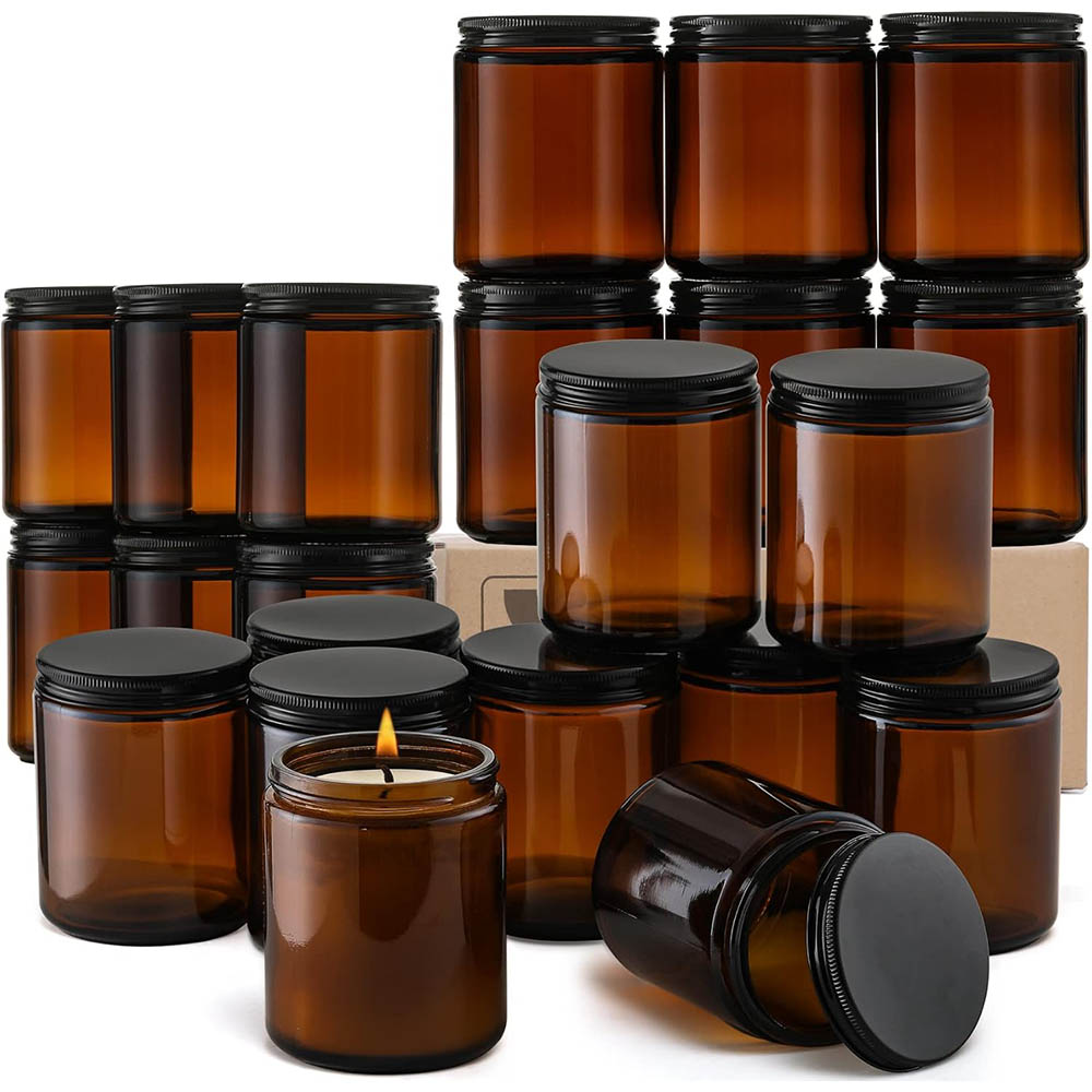 8oz Amber Glass Jars with Blac - đánh giá và giá Candle Making Jars With Lids