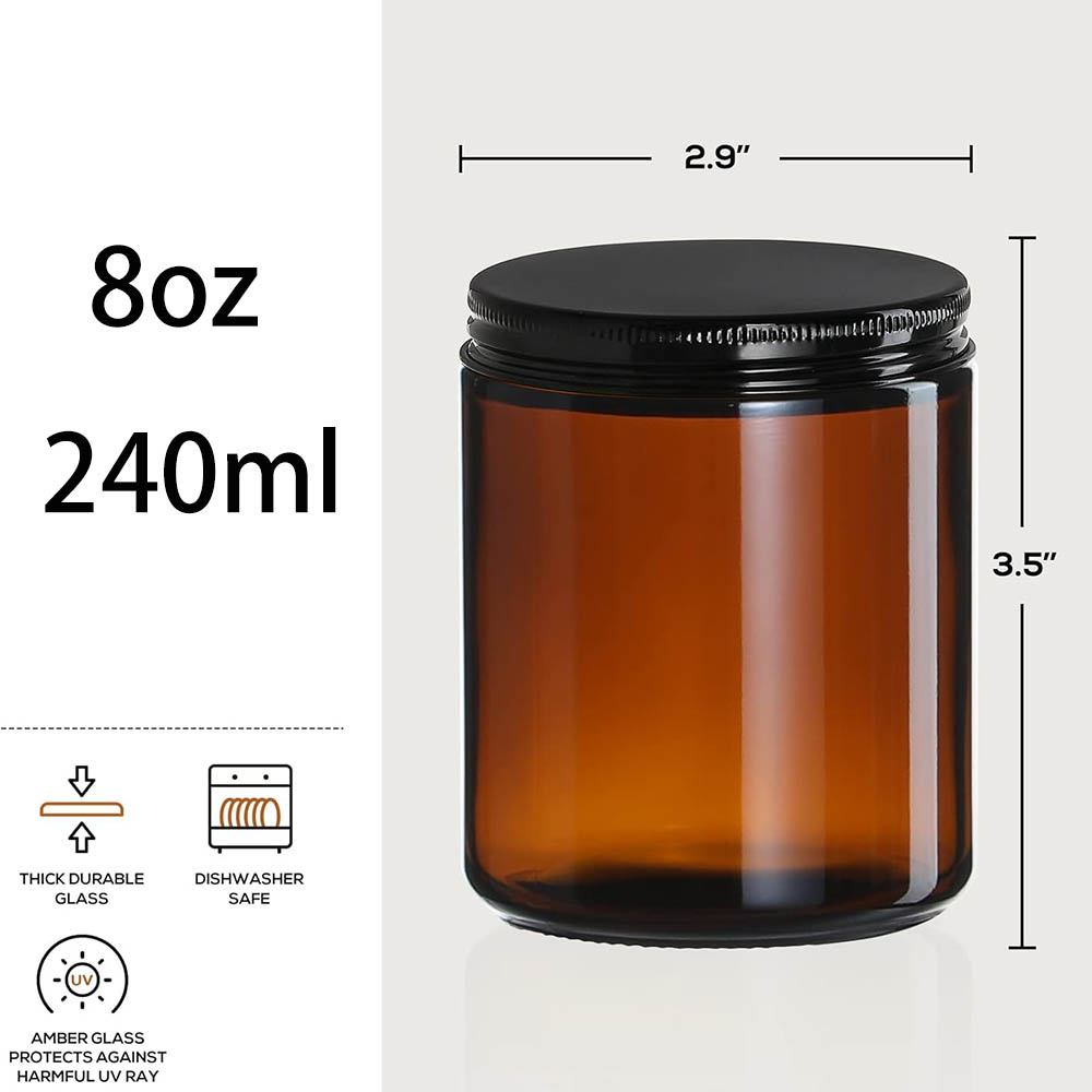 8oz Amber Glass Jars with Blac - đánh giá và giá Candle Making Jars With Lids