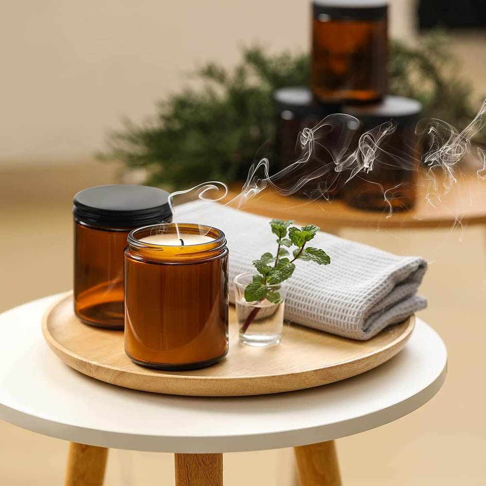 8oz Amber Glass Jars with Blac - đánh giá và giá Candle Making Jars With Lids