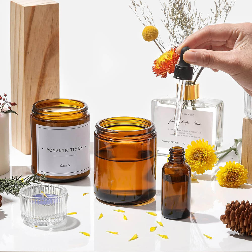 8oz Amber Glass Jars with Blac - đánh giá và giá Candle Making Jars With Lids